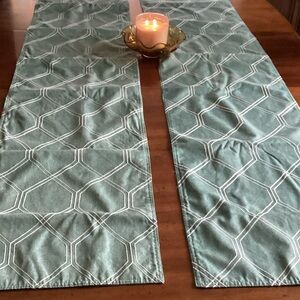 Two Canon Green and White Table Runners